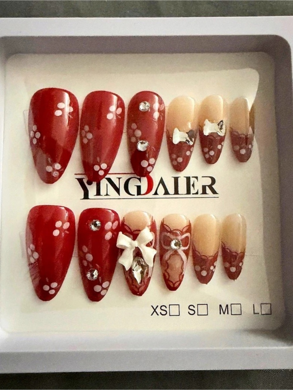 YINGDAIER ultra thin and traceless wearable armor manicure Floral Red & White